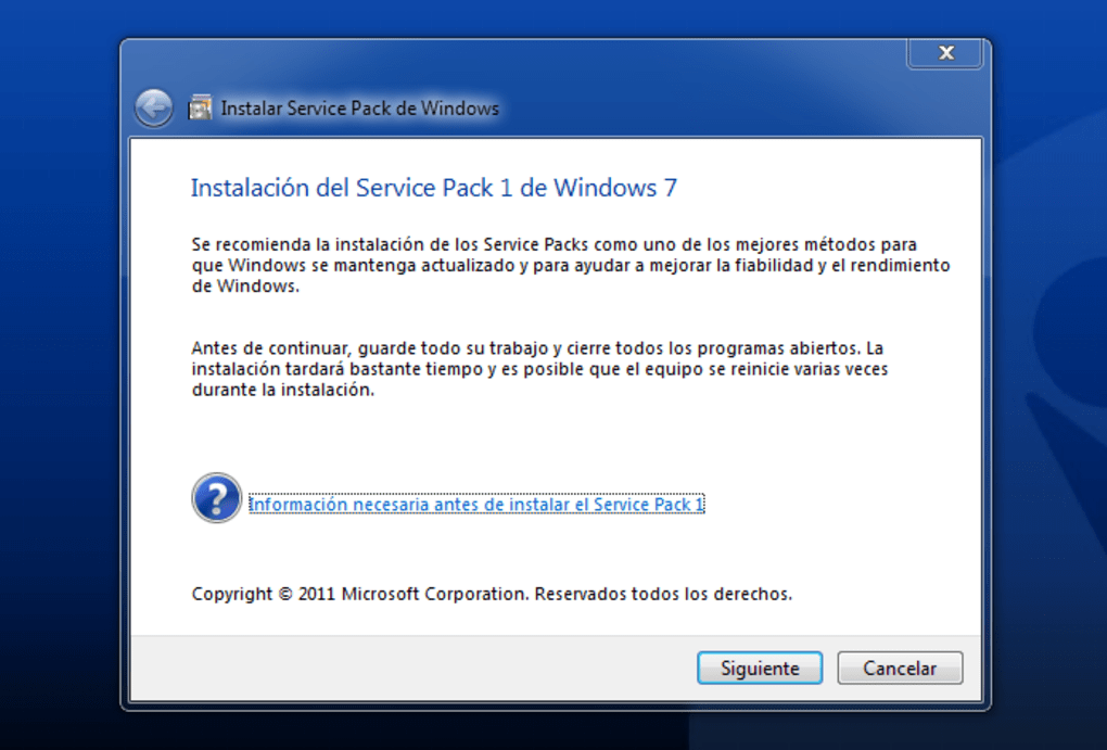 No puedo instalar service pack 1 (sp1) en windows 7 ultimate