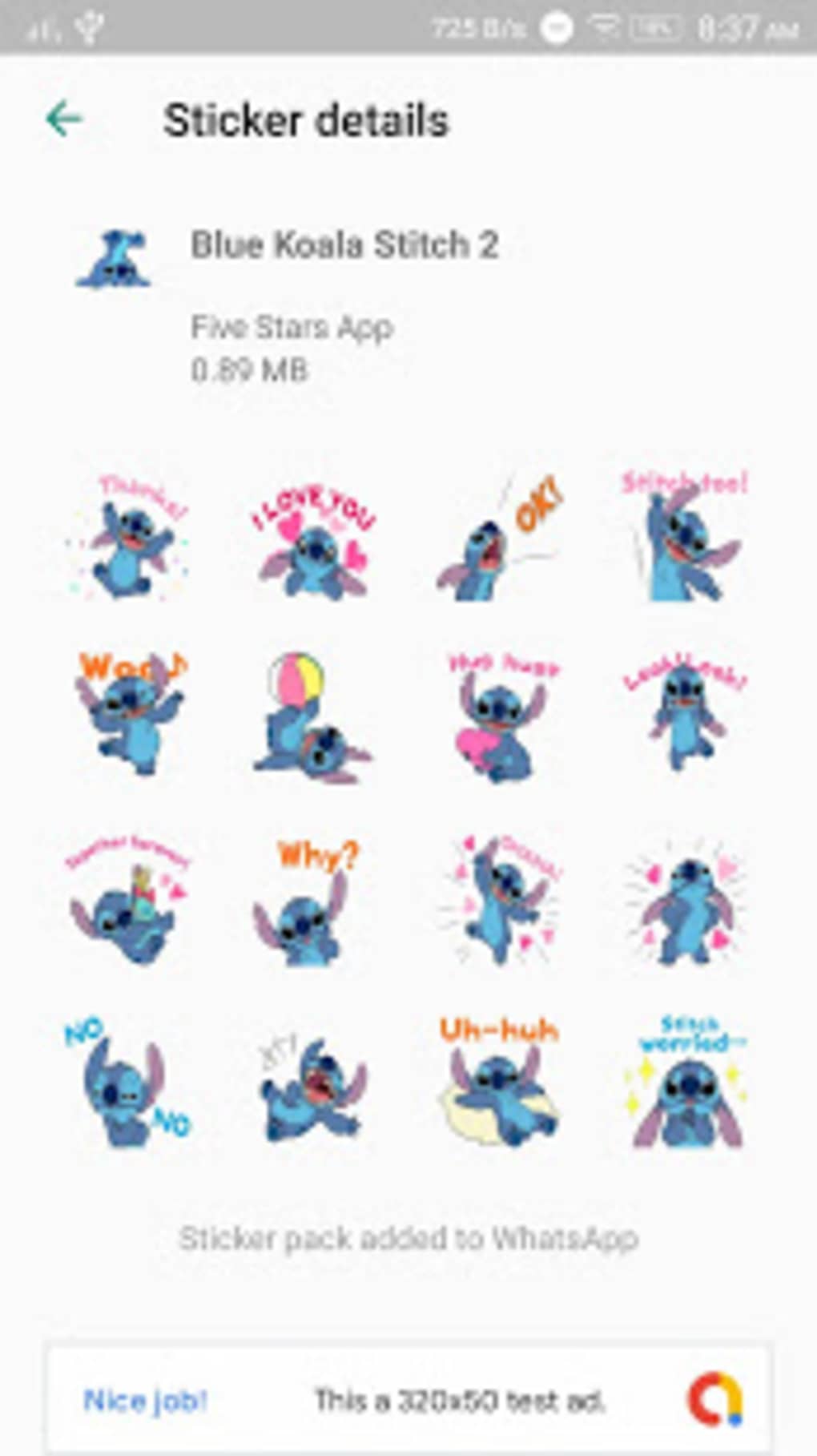 Cute Blue Koala Stitch Stickers for WhatsApp para Android 