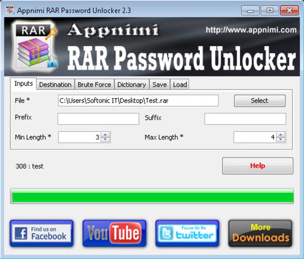 appnimi rar password unlocker screenshot