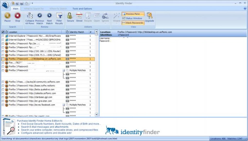 as filelocator pro and identity finder