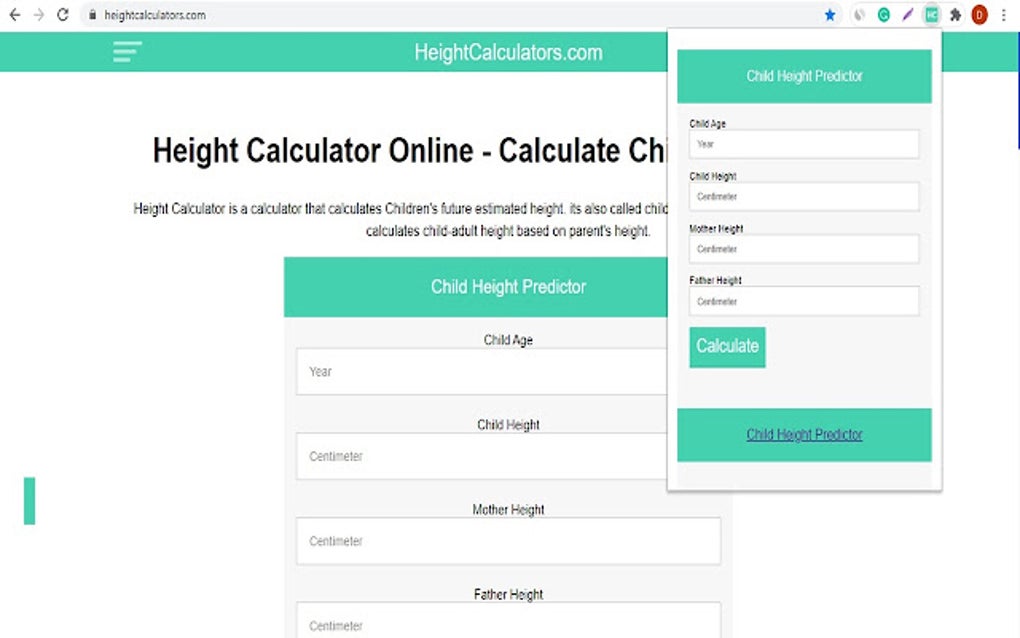 Height calculator online google chrome i in eklenti ndir