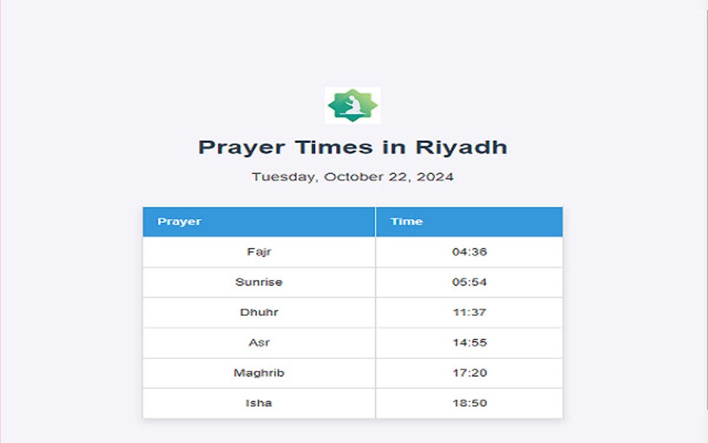 Prayer Times Riyadh For Google Chrome Extension Download