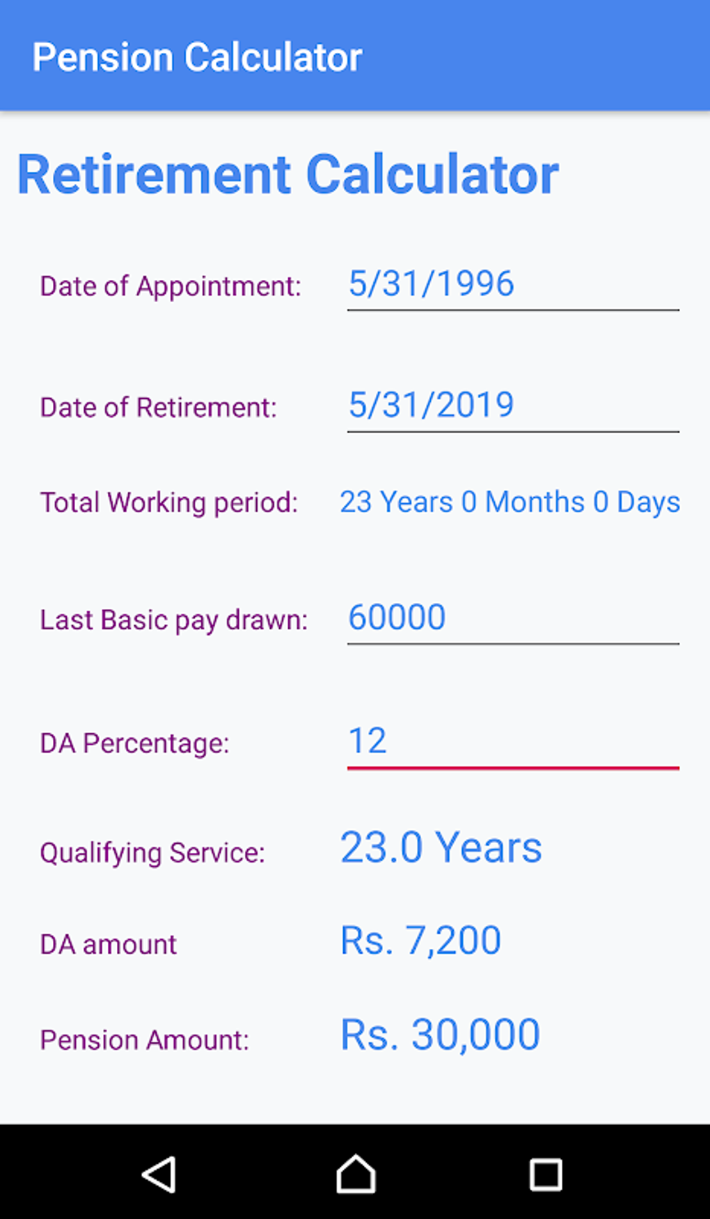 Pension gratuity retirement calculators apk for android download