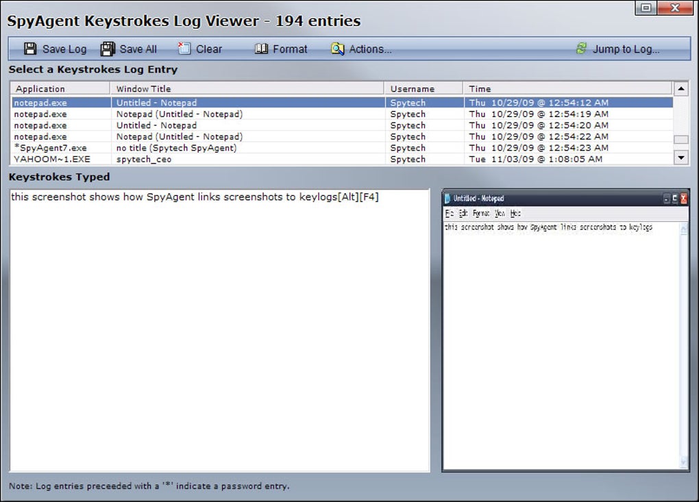 does spytech keylogger log all passwords
