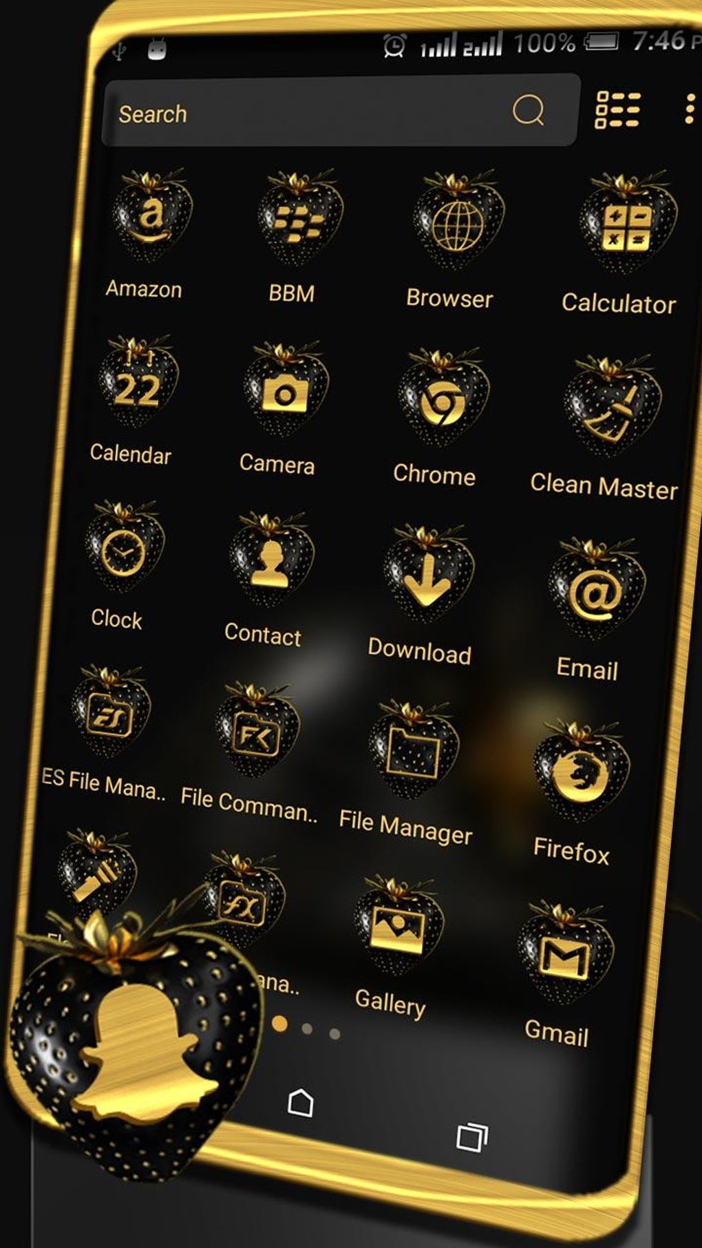 Golden Black Strawberry Theme для Android — Скачать