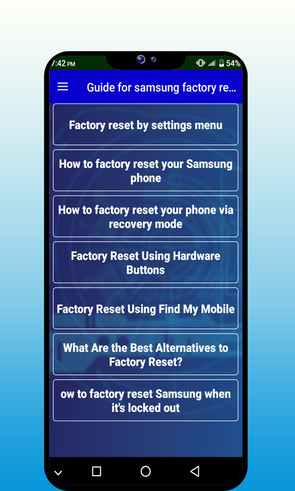 Guide for samsung factory reset для Android — Скачать