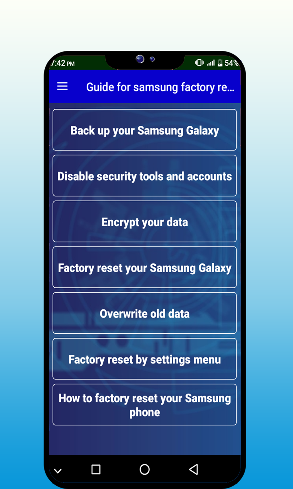 Guide for samsung factory reset для Android — Скачать