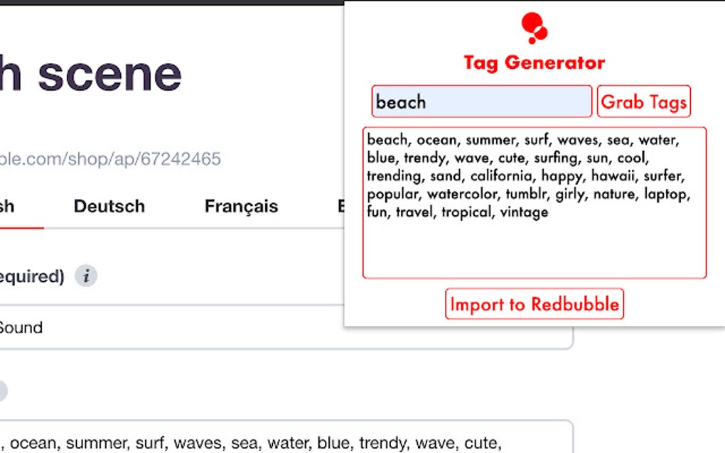 Redbubble Tag Generator for Google Chrome Extension Download