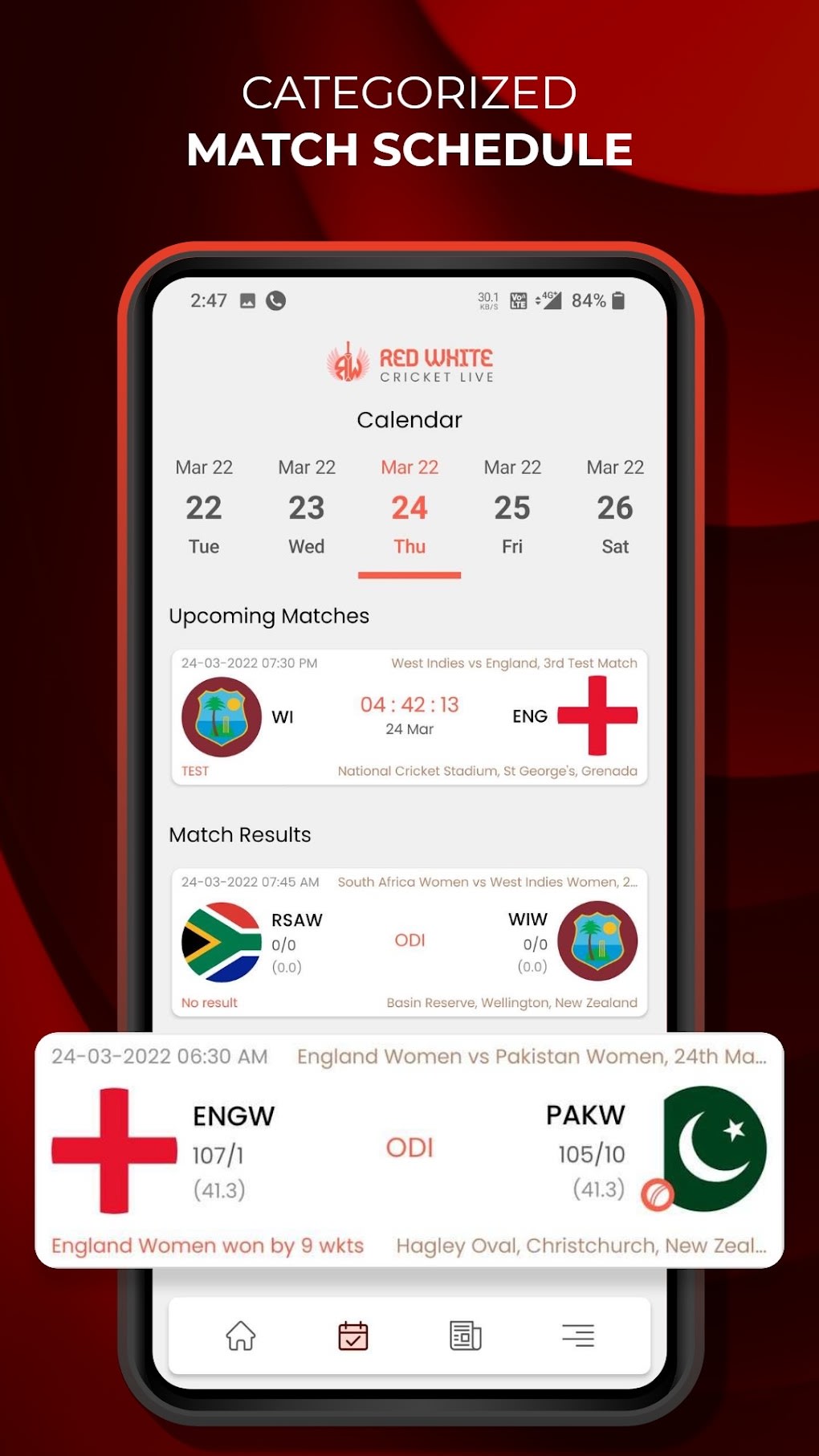 Red White Cricket Live Line for Android