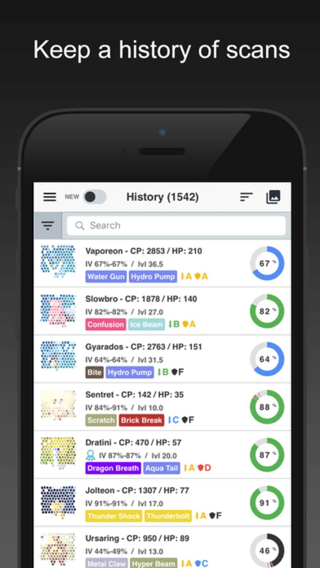 Poke Genie on X: Poke Genie now has search filters on iOS & Android! You  can quickly refine entries in Scan History/Pokedex/Move List by using  keyword searches. A comprehensive set of search