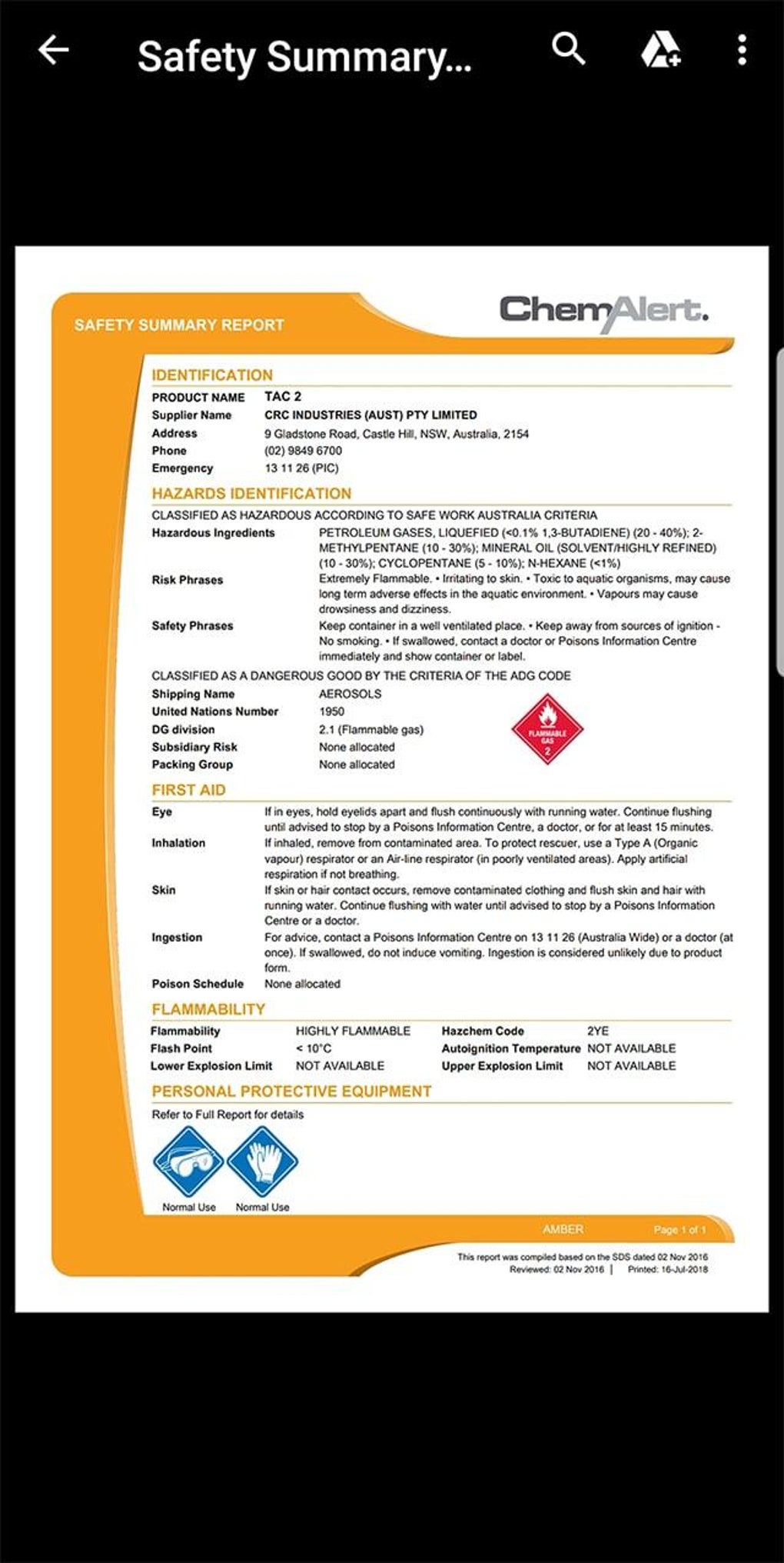 Chemalert android 