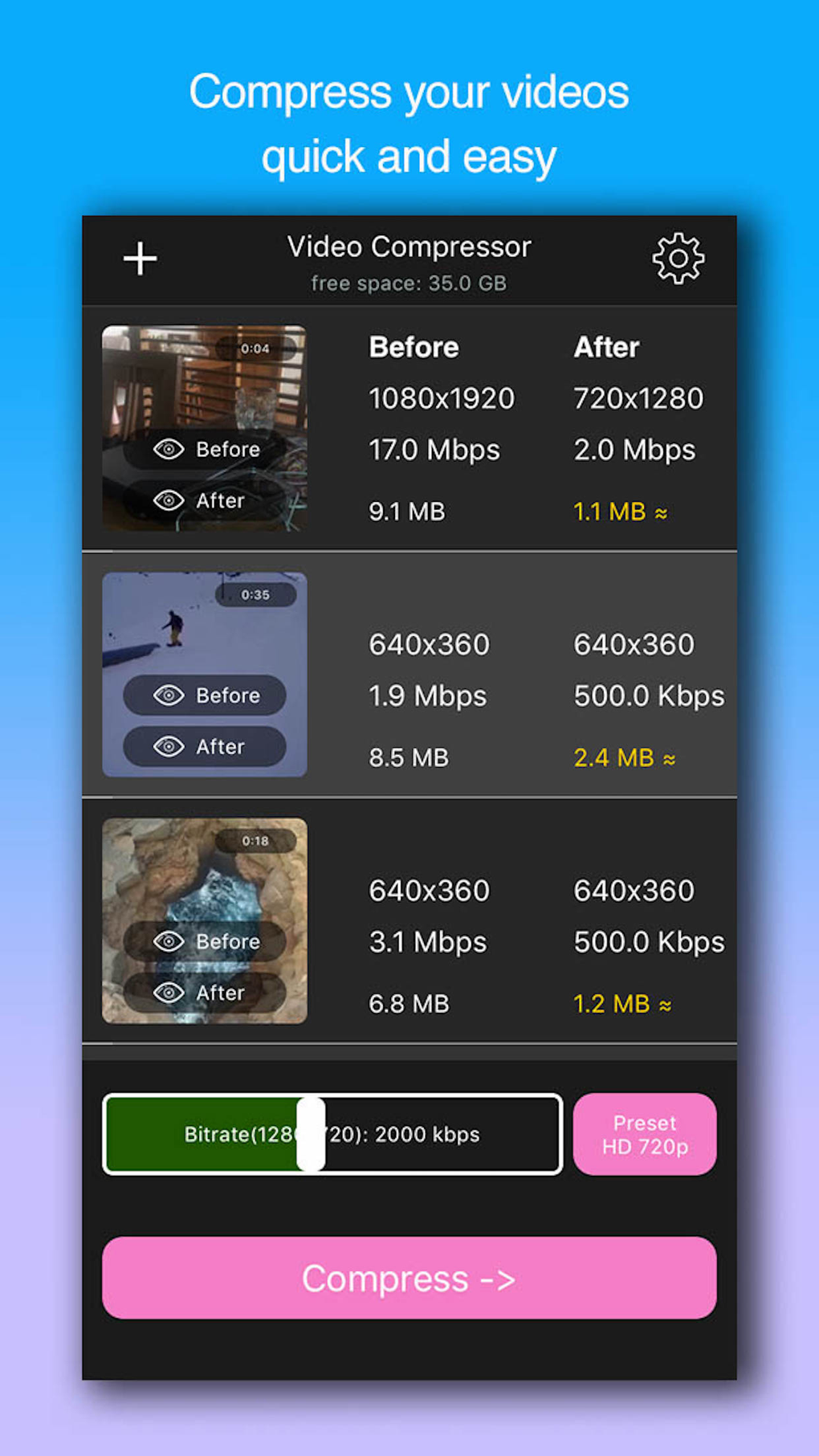 Video CompressorShrink videos per iPhone Download