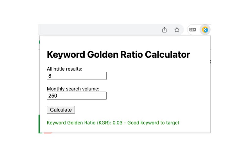 Keyword Golden Ratio Calculator Tool para Google Chrome - Extensão Download