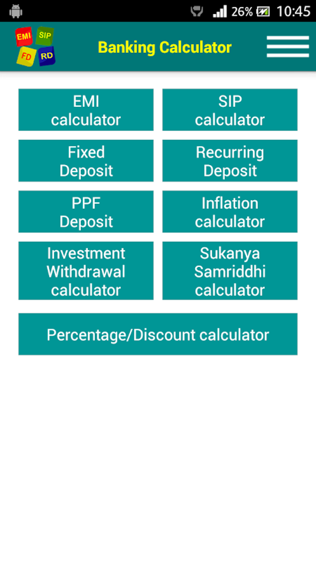 Banking Calculator EMI SIP FD RD PPF NPS Sukanya APK F r Android