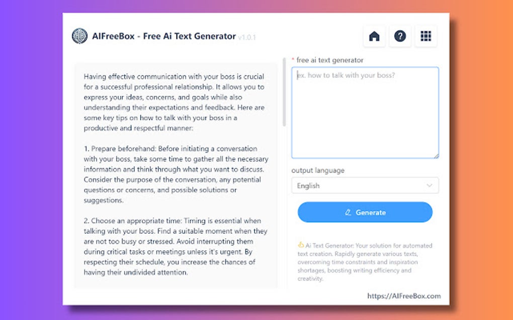 AI Text Generator Writing Tool AIFreeBox for Google Chrome