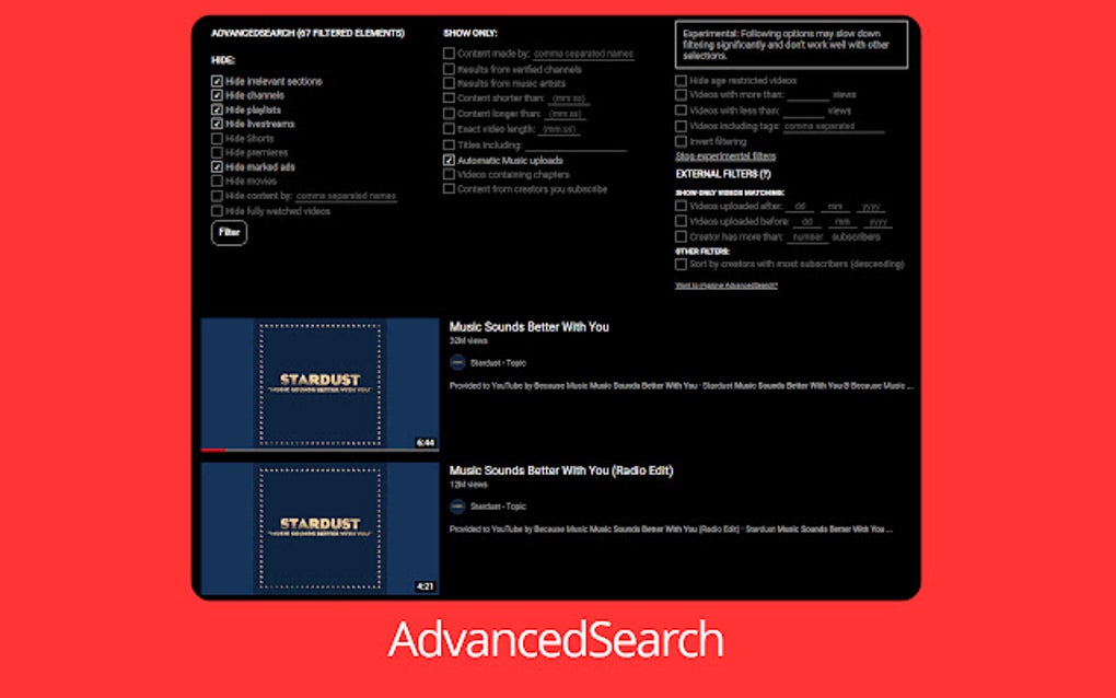 AdvancedSearch for YouTube for Google Chrome - Extension Download
