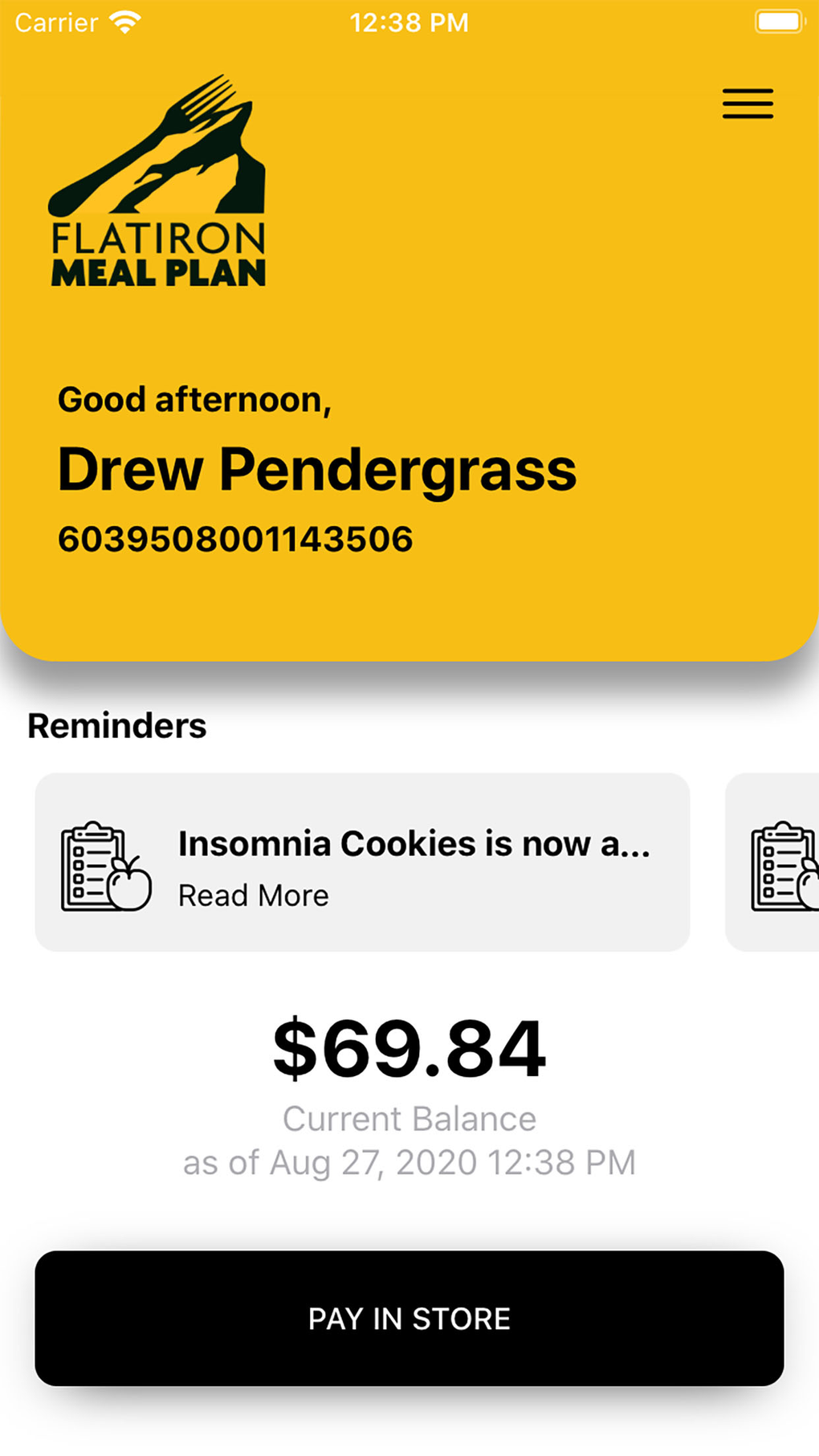 Flatiron Meal Plan Payment IPhone 