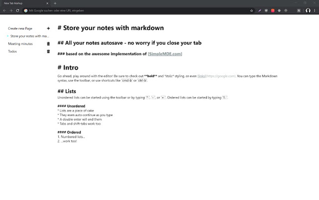 New Tab Markdown for Google Chrome - Extension Download