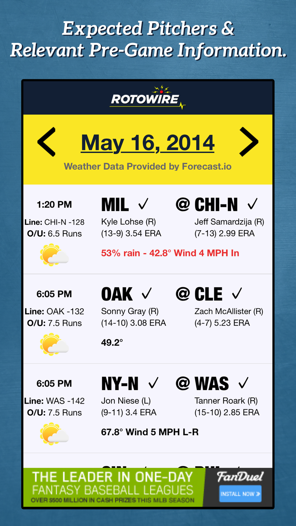 Daily Baseball Lineups for iPhone Download