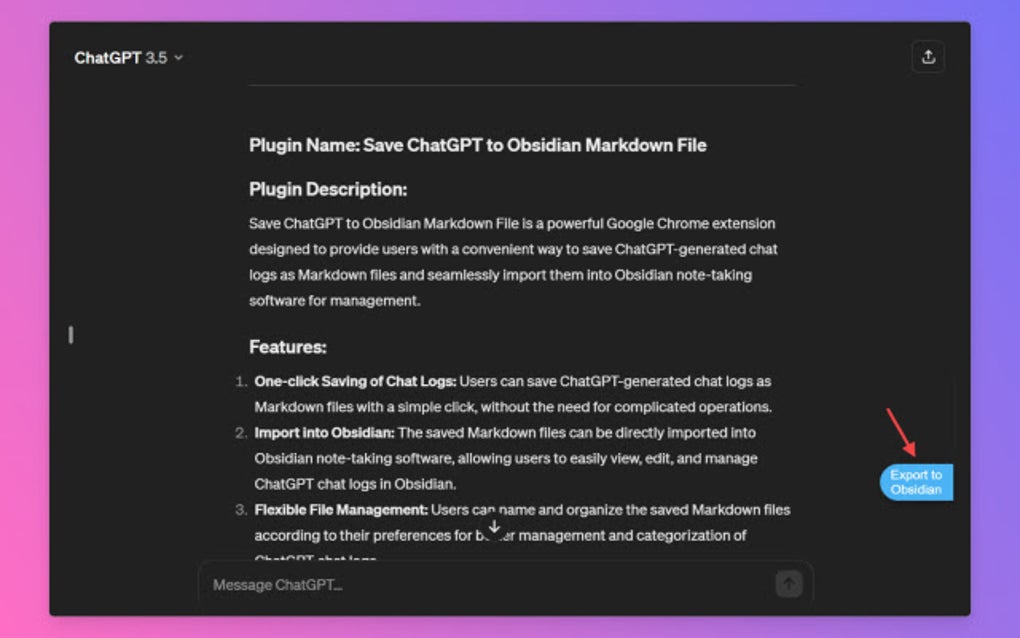 Save ChatGPT to Obsidian markdown file for Google Chrome - Extension ...