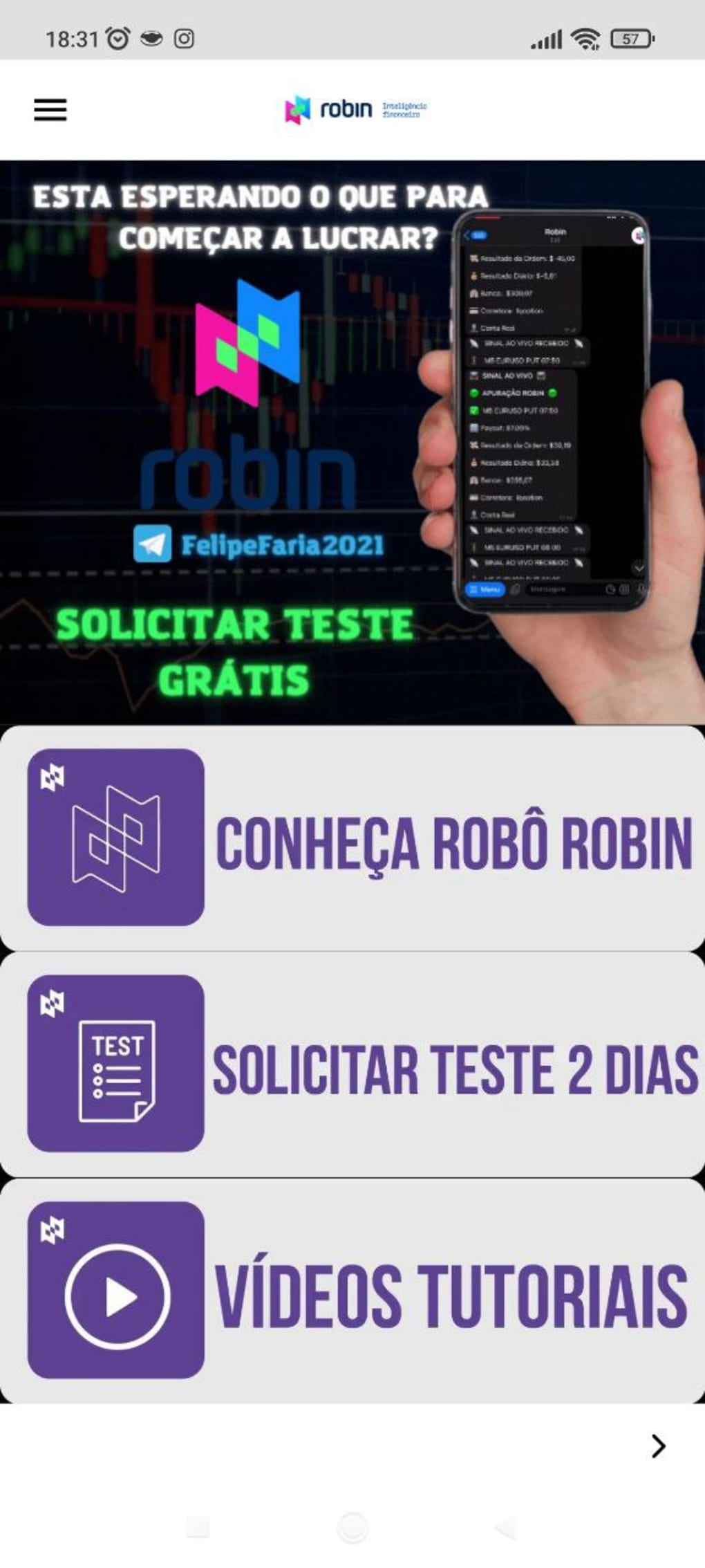 Robin Robô Trader celular APK (Android App) - Baixar Grátis