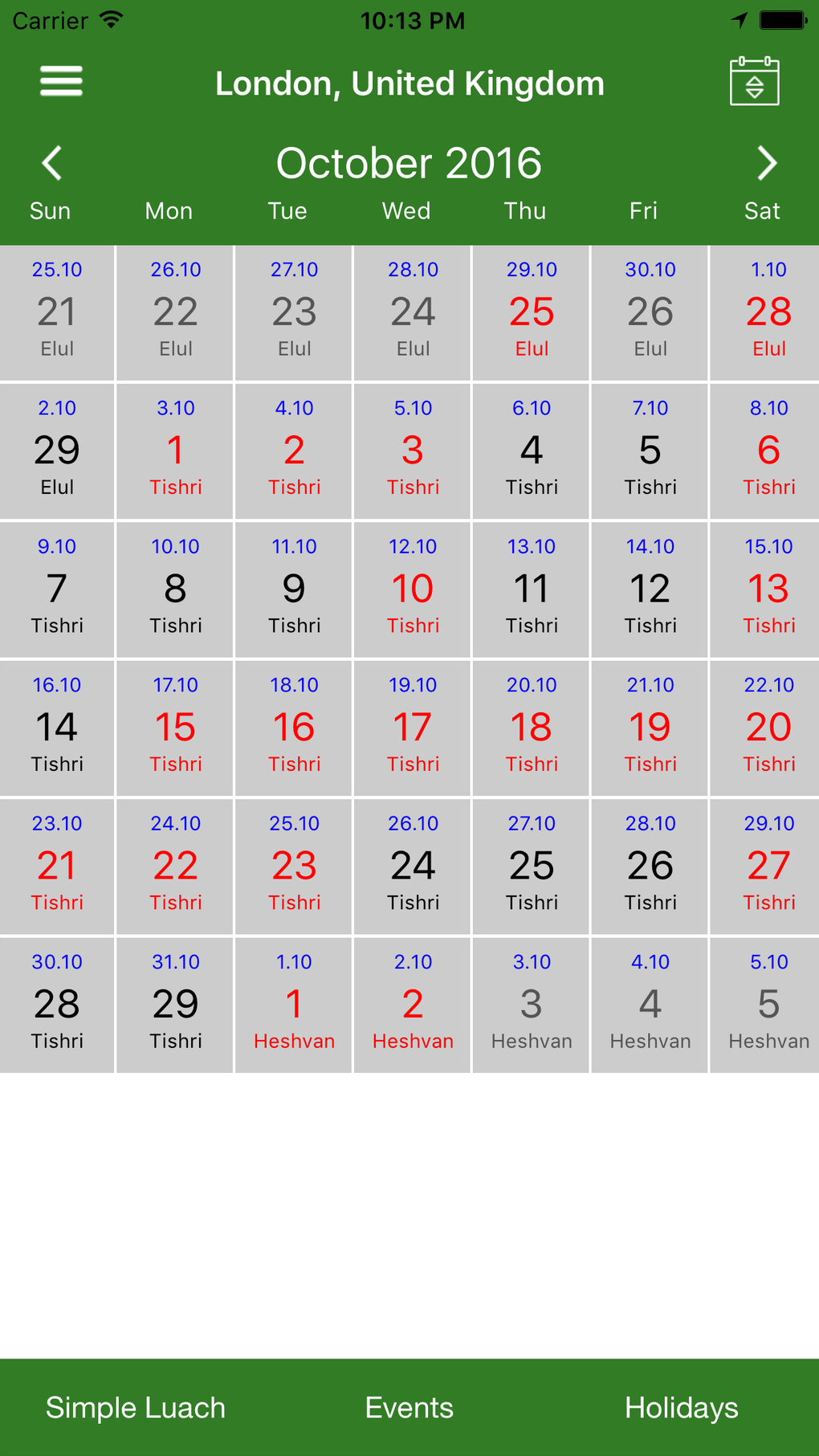 luach calendar