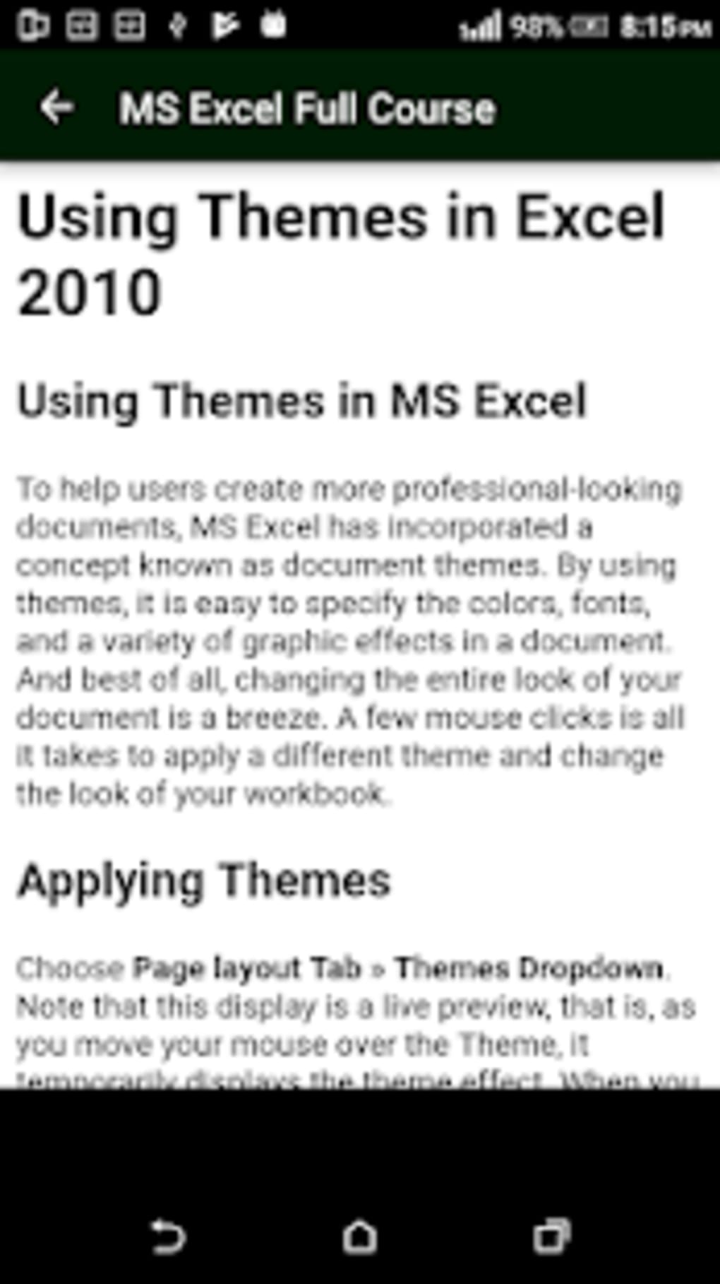 free ms excel course