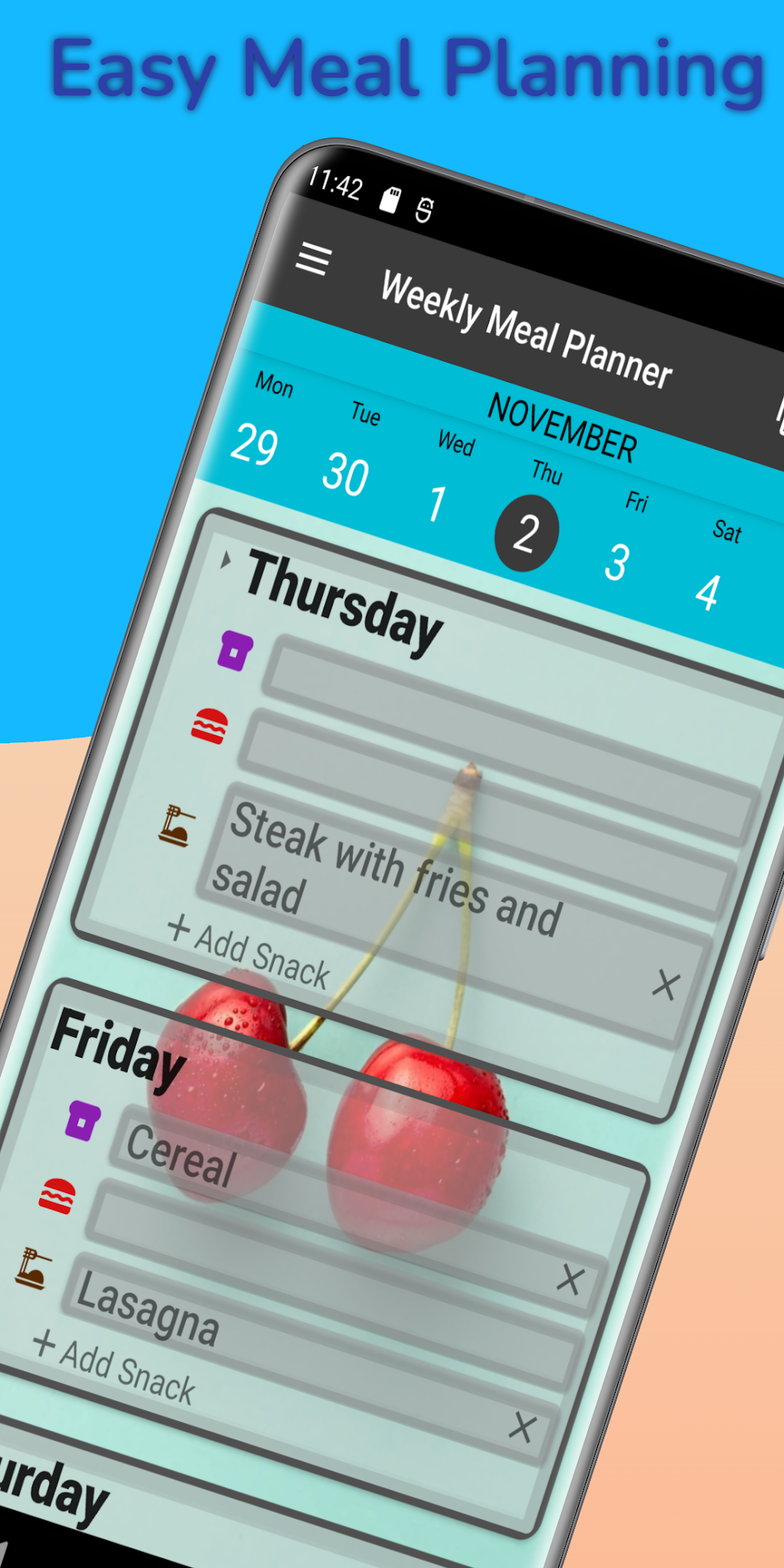 Android Weekly Meal Planner Food Plan 