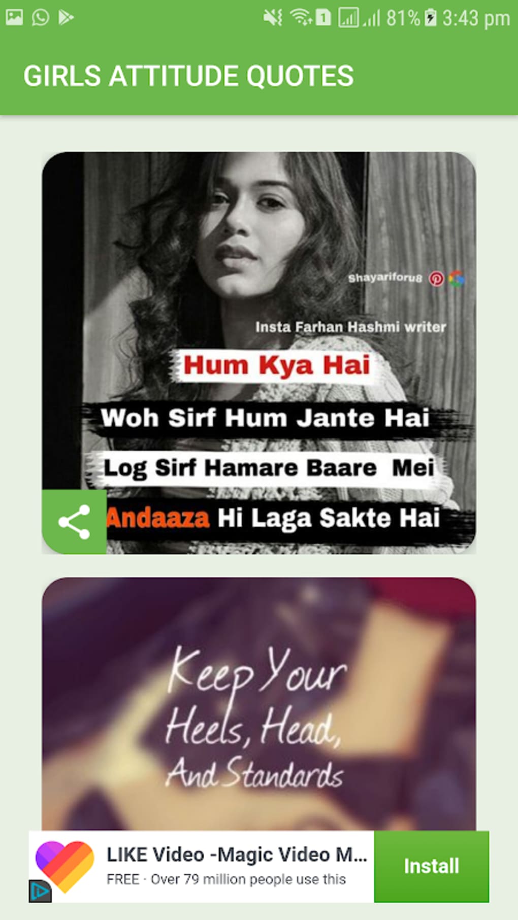 Girl attitude quotes with pictures APK para Android - Download