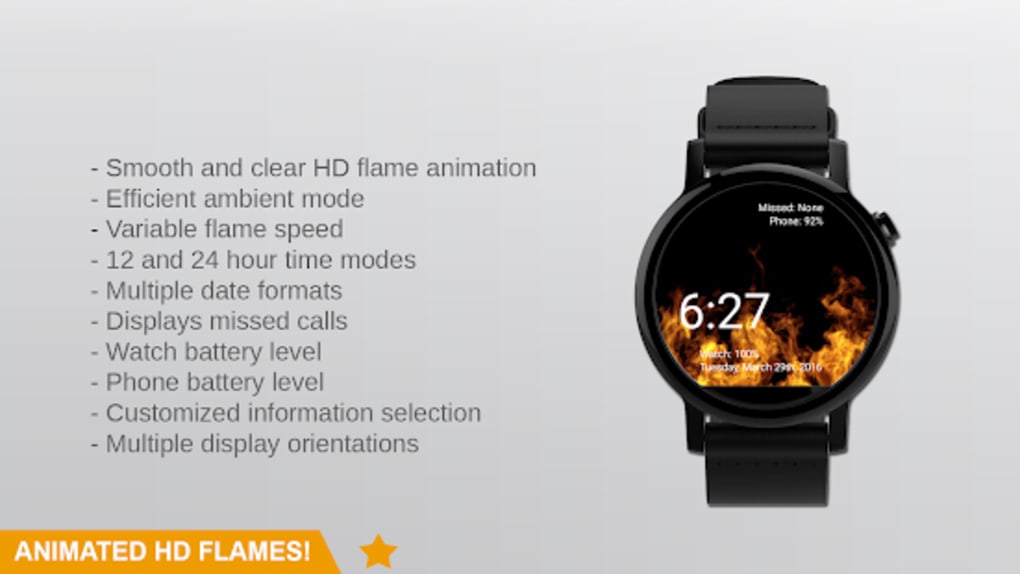 Flames Watch Face - Wear OS Smartwatch - Animated APK for Android - Download