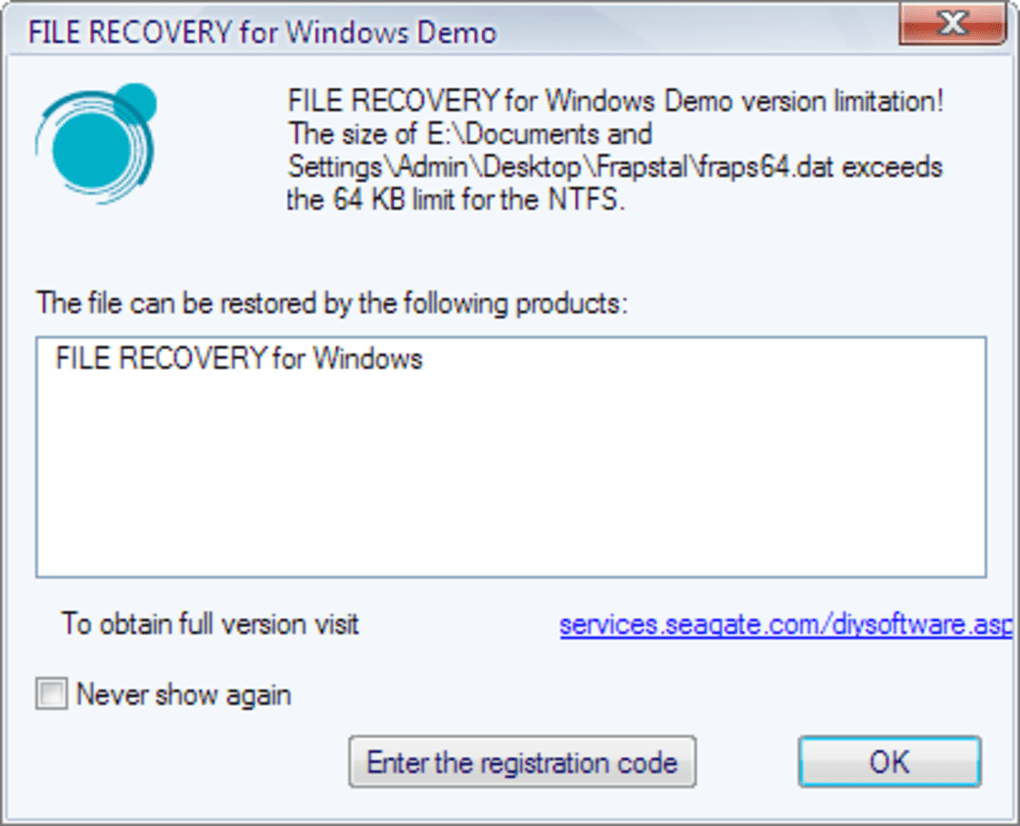 Seagate file recovery for windows 2.0.18.656 registration