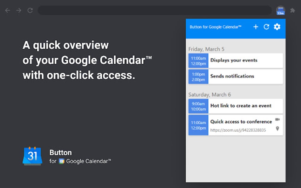 Button for Google Calendar™ pour Google Chrome Extension Télécharger