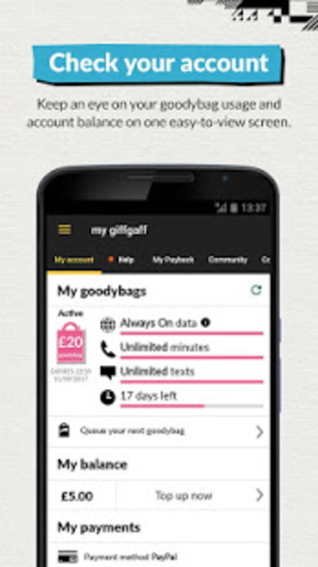 giffgaff app, Download and manage your account