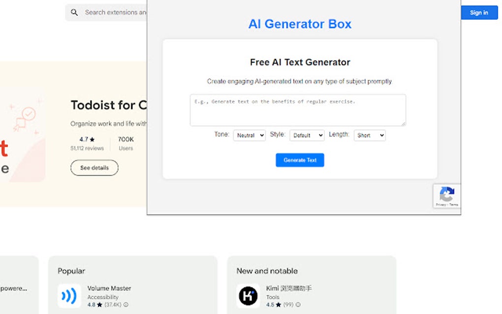 AI Text Generator - AIGeneratorBox Google Chrome 용 - 확장 프로그램 다운로드