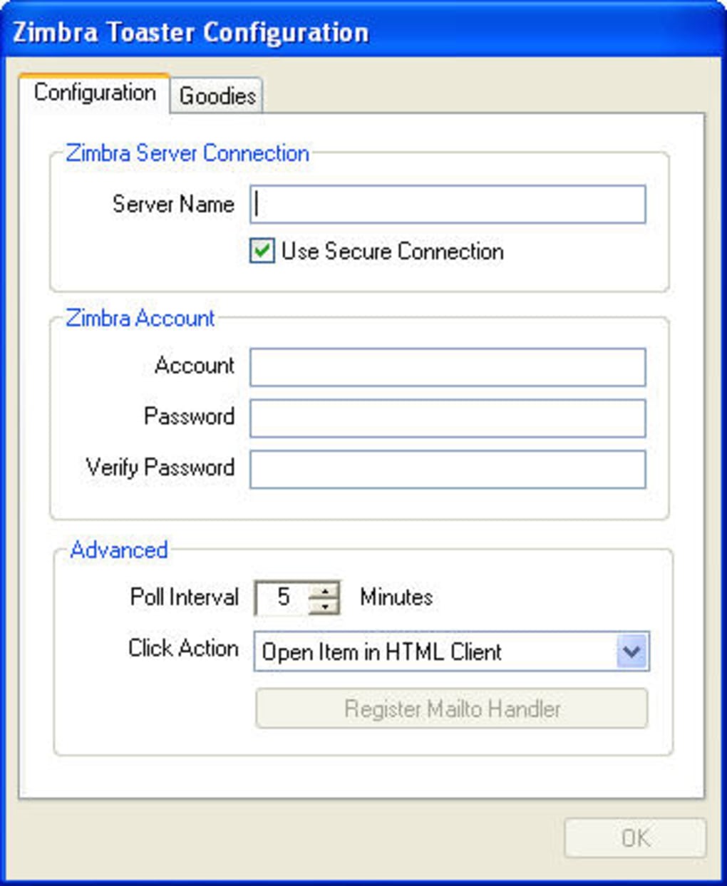 configure zimbra desktop client cmd
