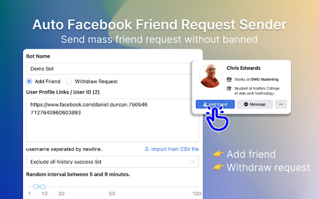 auto friend request sender for facebook tm