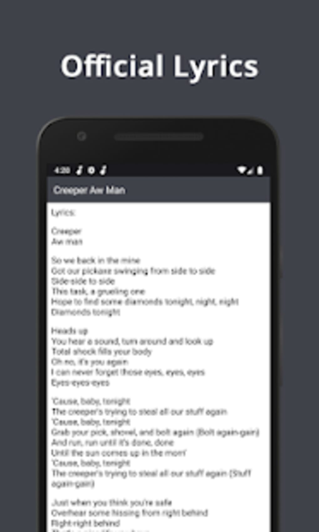 Creeper Aw Man Parody Song Of Minecraft Lyrics For Android