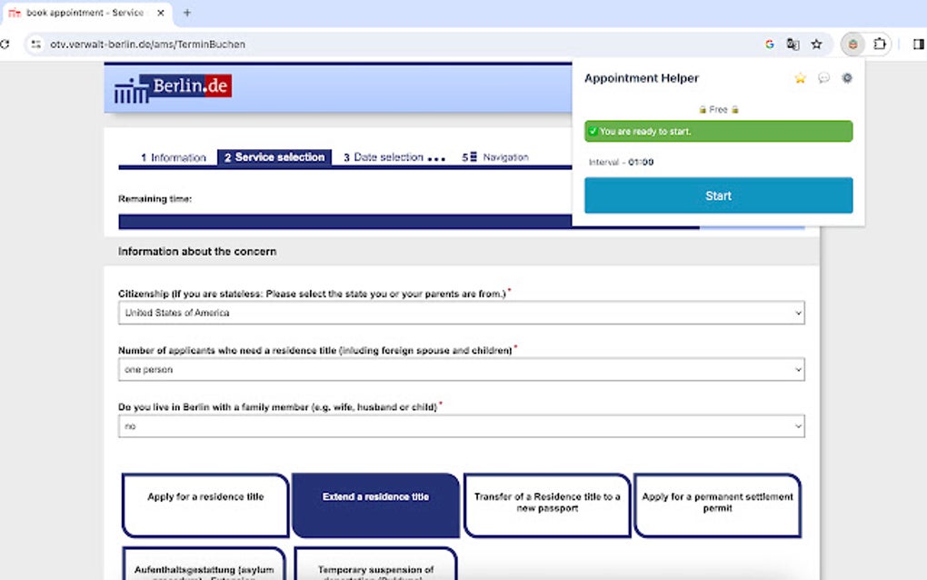 Berlin Visa Appointment Helper For Google Chrome - Extension Download
