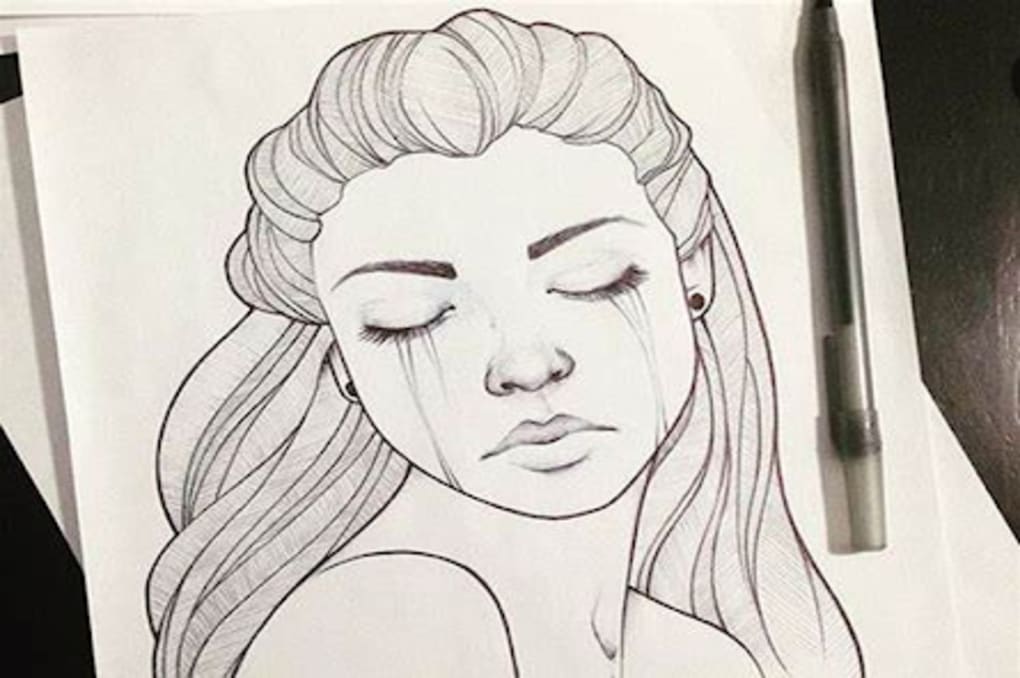 Pencil Sketch Of Sad Girl In Rain - Desi Painters
