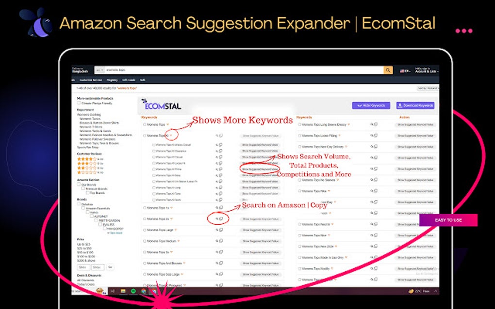 Huge Amazon Search Suggestion Expander AMZ Search Suggestion Expander | EcomStal for Google Chrome - Extension