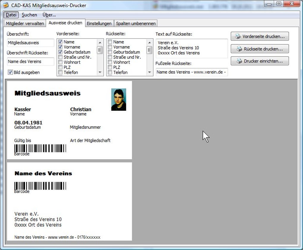 Mitgliedsausweis Drucker Download