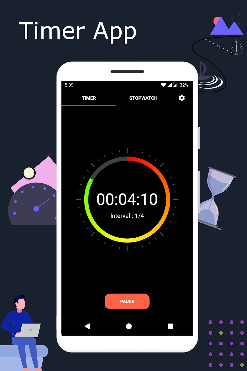 Timer Stopwatch App With Sound Intervals Laps -