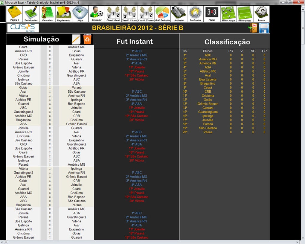 Tabela do Campeonato Brasileiro no Excel