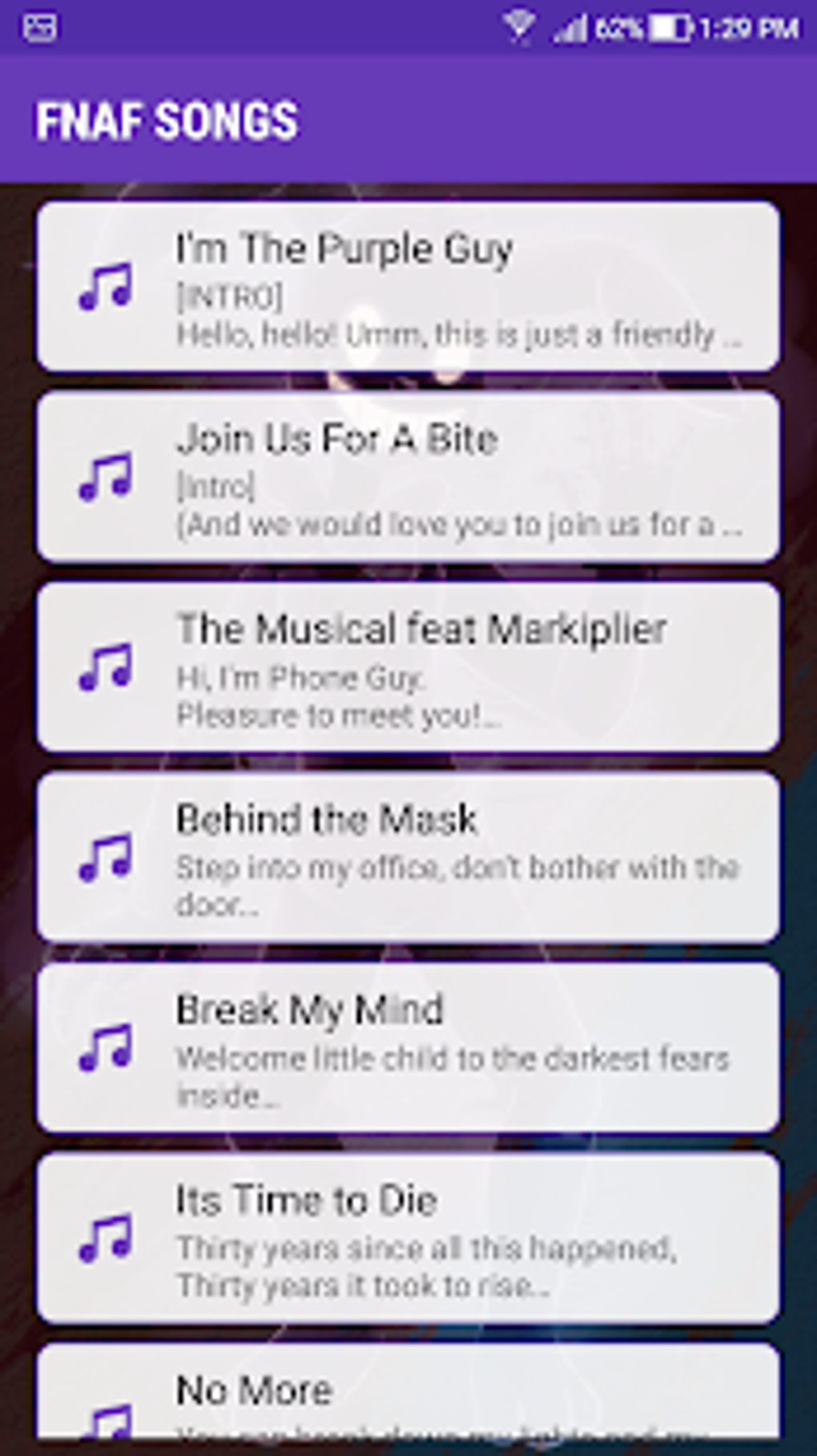 Lyrics FNAF 1 2 3 4 5 6 Songs Free для Android — Скачать