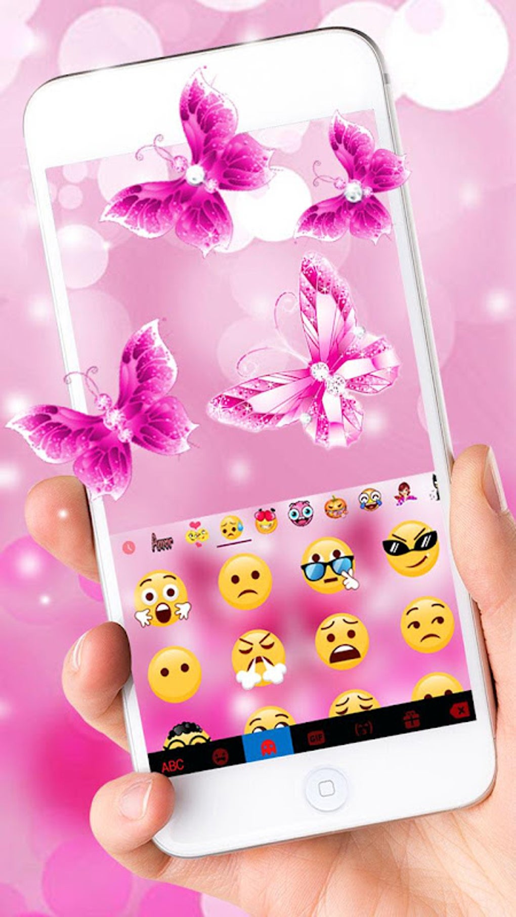 Pink Crystal Butterfly Keyboard Theme Apk For Android Download 9343