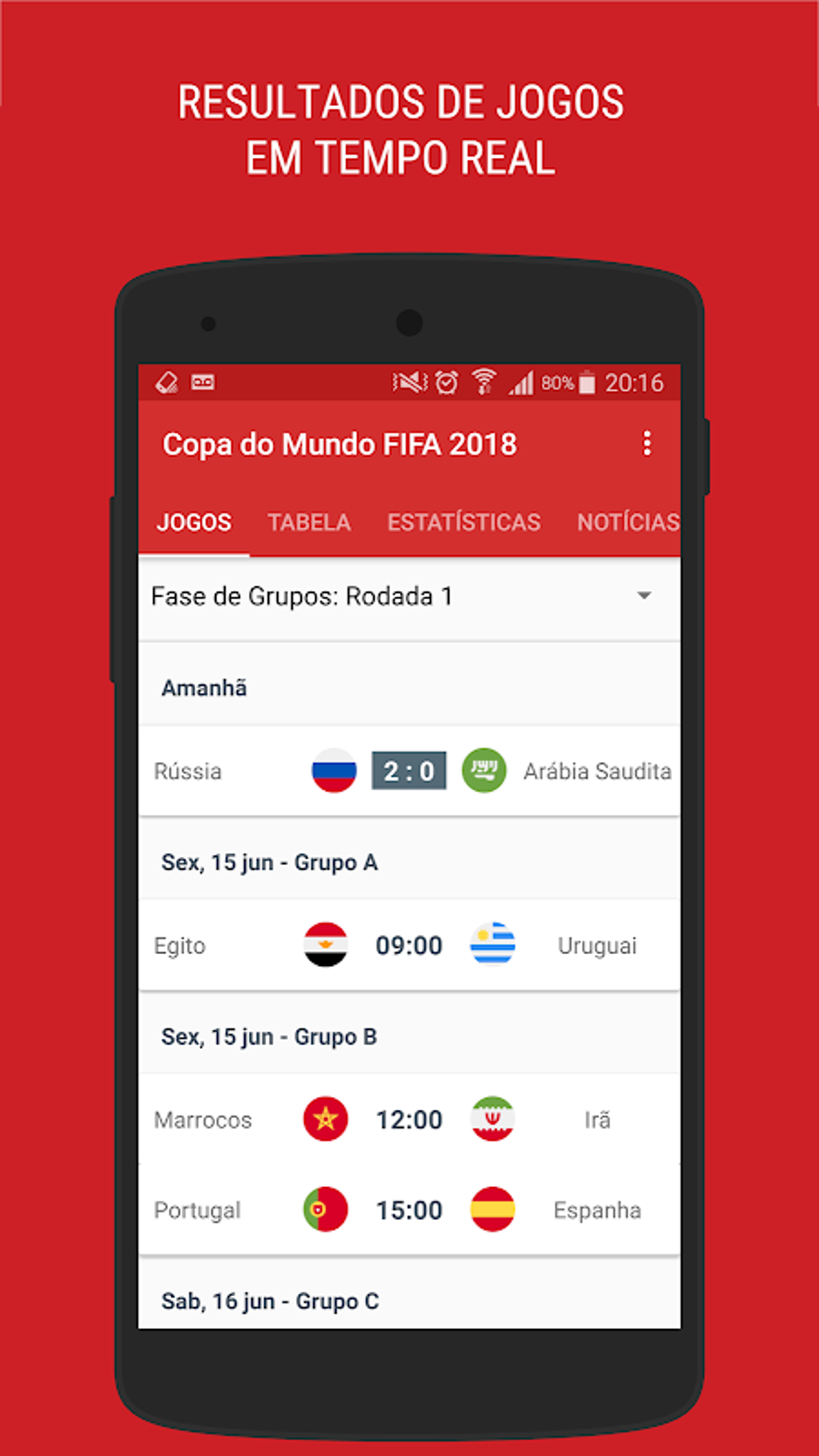 Tabela da Copa do Mundo 2018