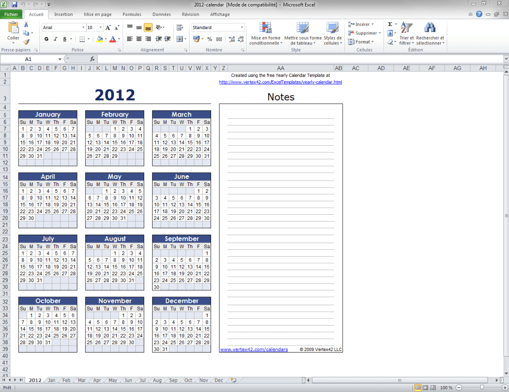 Télécharger Modèle de Calendrier Excel annuel - CCM