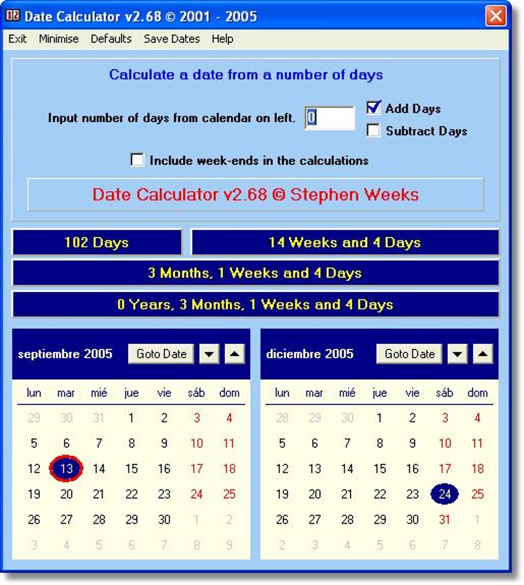 Calendar calculator twinnored