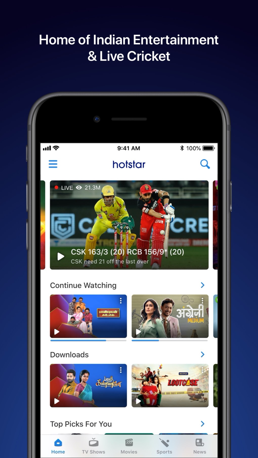 Hotstar Cricket Movies TV for iPhone