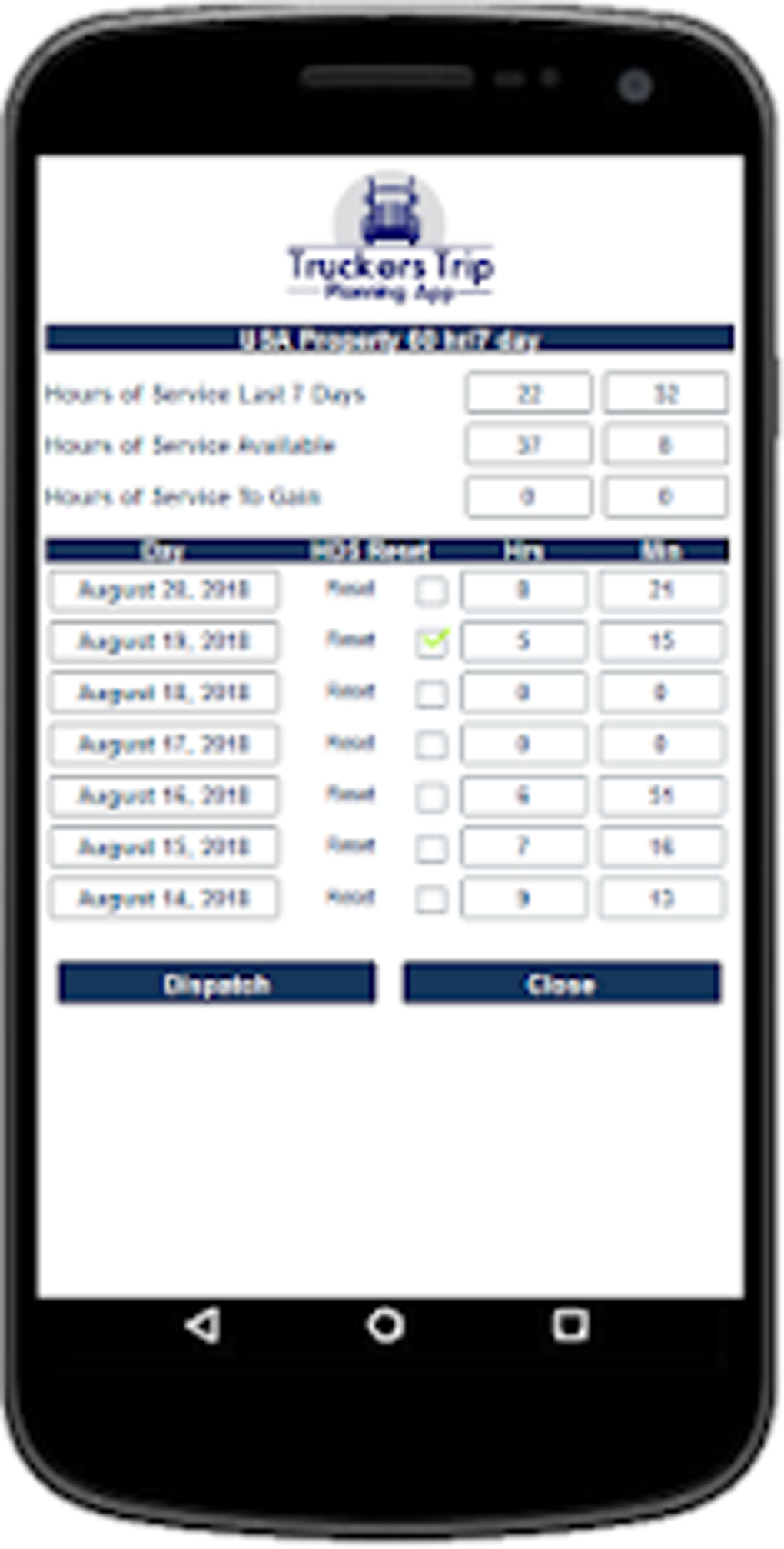 HOS Recap Calculator Solo Drivers. 1/8 Screenshots